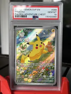 PSA 10 GEM MINT 2024 POKEMON BLACK STAR PROMO PALDEA ADVENTURE CHEST PIKACHU 088 - Image 1