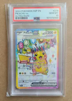 2024 Pokemon SSP EN-Surging Sparks #219 Pikachu EX Ultra Rare PSA 10 - Image 1