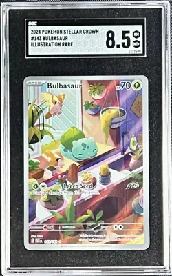 Bulbasaur 143/142 Sv07: 2024 Pokemon Stellar Crown Holo Full Art SGC 8.5 - Image 1