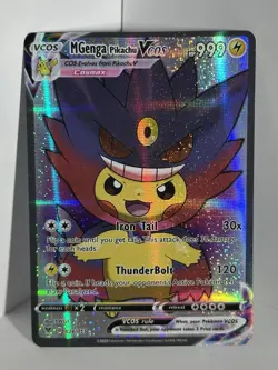 Pokemon TCG Mega Gengar Poncho Pikachu VCOS Cosplay Custom Full Art Holo Card - Image 1