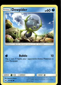 Pokemon Dewpider 45/149 Sun Moon Base Set Non Holo Common 5 Card Lot - Image 1