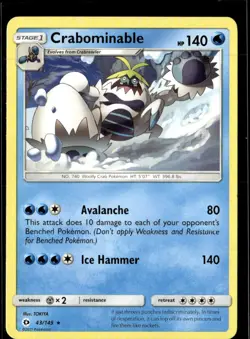 Pokemon Crabominable 43/149 Sun Moon Base Set Non Holo Rare 5 Card Lot - Image 1