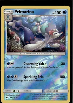 Pokemon Primarina 41/149 Sun Moon Base Set Reverse Holo Rare 2 Card Lot - Image 1