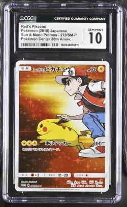 CGC 10 GEM MINT Red's Pikachu 270/SM-P Center's Promo Holo Pokemon Card - Image 3