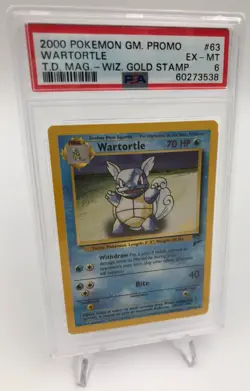 2000 POKEMON GAME PROMO Trading Card WARTORTLE #63/130 WIZARD GOLD STAMP PSA 6 - Image 1