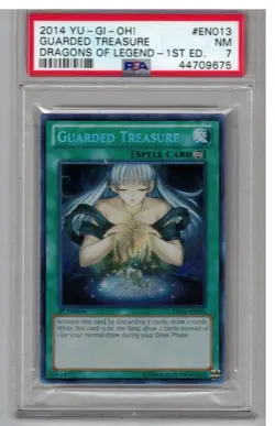 2014 YU-GI-OH 1st Ed. # EN013 Guarded Treasure Dragons Of Legend PSA 7 NM - Image 1