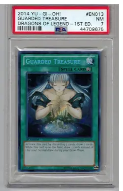 2014 YU-GI-OH 1st Ed. # EN013 Guarded Treasure Dragons Of Legend PSA 7 NM - Image 2
