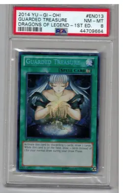 2014 YU-GI-OH 1st Ed. # EN013 Guarded Treasure Dragons Of Legend PSA 8 NM-MT - Image 2