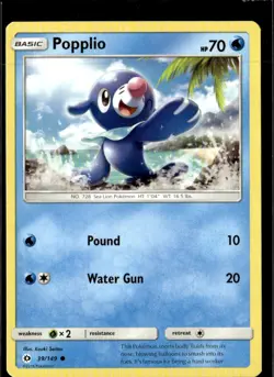 Pokemon Popplio 39/149 Sun Moon Base Set Non Holo Common 5 Card Lot - Image 1