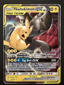 Pikachu & Zekrom GX Holo Card 33/181 Team Up Series, Near Mint Condition - Image 2