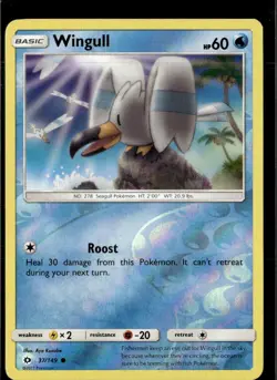 Pokemon Wingull 37/149 Sun Moon Base Set Reverse Holo Common 2 Card Lot - Image 1