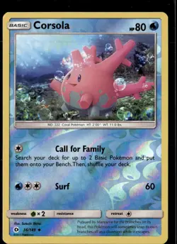 Pokemon Corsola 36/149 Sun Moon Base Set Reverse Holo Uncommon 2 Card Lot - Image 1