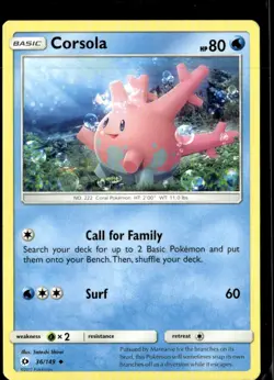 Pokemon Corsola 36/149 Sun Moon Base Set Non Holo Uncommon 5 Card Lot - Image 1