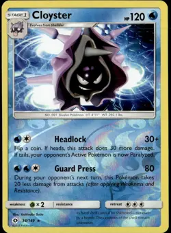 Pokemon Cloyster 34/149 Sun Moon Base Set Reverse Holo Rare 2 Card Lot - Image 1