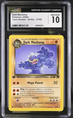 CGC 10 GEM MINT Dark Machamp Team Rocket 1st Edition 27/82 Pokemon Card psa - Image 1