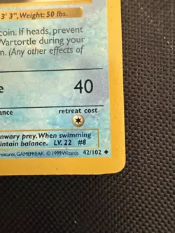 Pokemon Wartortle 42/102 1st Edition Shadowless Base Set Card Unplayed NM LOOK! - Image 3