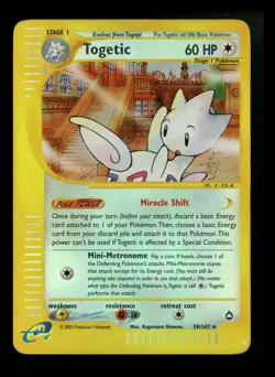 Togetic 39/147 Aquapolis 2002 Reverse Holo Rare Pokemon Card TCG - Image 1
