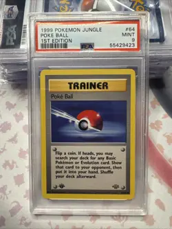 1999 Pokemon Jungle 1st Edition Poke Ball Trainer Card PSA 9 Mint - Image 1