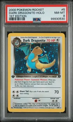 2000 POKEMON ROCKET 1ST EDITION #5 DARK DRAGONITE-HOLO PSA 8 - Image 1