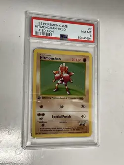 1999 Pokemon HITMONCHAN - HOLO 1st Edition Base Shadowless PSA 8 NEAR MINT - Image 1