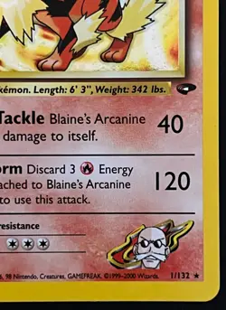 Blaine's Arcanine Holo Rare Gym Challenge 2000 Pokemon Card TCG 1/132 - Image 4