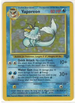 Vaporeon Holo - Jungle Set 12/64 - WOTC 1999 Pokemon Card - Played Condition/ MP - Image 1