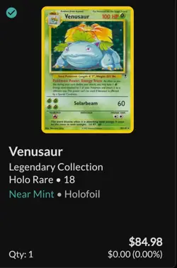 Venusaur PokÃ©mon Card Holo Rare Base Set 15/102 - Image 3