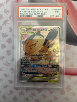 Pokemon Eevee & Snorlax GX Tag Team Full Art Promo Card #SM169 PSA 9 Mint - Image 1