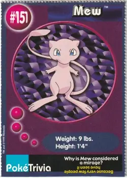 1999 Pokemon Burger King PokeTrivia Movie Card '#151 Mew', Original 151, NM - Image 1