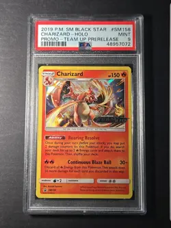 2019 Black Star Promo Team Up Pre Release # SM158 Charizard Holo PSA 9 Card MINT - Image 1
