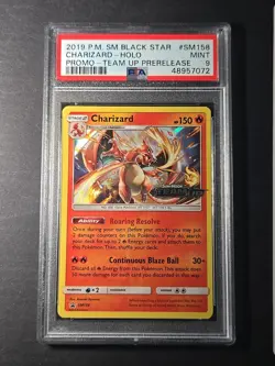 2019 Black Star Promo Team Up Pre Release # SM158 Charizard Holo PSA 9 Card MINT - Image 3