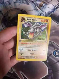 (HPL) Pokemon Card – Aerodactyl 1/62 Holo 1st Ed Prerelease STAMPED – Fossil LP - Image 3