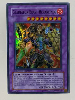 Yugioh Gladiator Beast Heraklinos Limited Edition Super Rare NM - Free Holo Card - Image 1