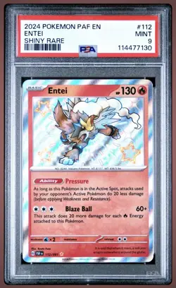 Entei Paldean Fates Shiny Rare Pokemon TCG Card 112/091 PSA 9 - Image 1