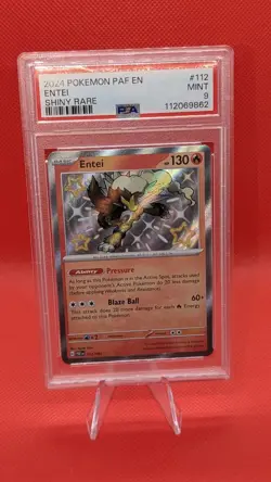 Entei Paldean Fates Shiny Rare Pokemon TCG Card 112/091 PSA 9 - Image 1