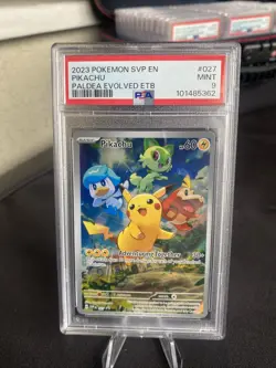 PSA 9 MINT Pikachu Paldea Evolved ETB 027 SVP 2023 Black Star Promo Card Stamped - Image 1