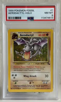 1999 Pokemon Fossil Aerodactyl-Holo #1/62 PSA 8 NM-MT | Vintage Graded Card Slab - Image 1