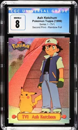 1999 Topps Pokemon Series 1 Ash Ketchum TV1 Rainbow Foil CGC 8 (2nd Print) - Image 3