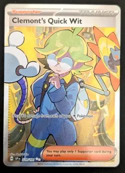POKEMON ~ CLEMONT'S QUICK WIT ~ 229/191 ~ SURGING SPARKS FULL ART ULTRA RARE NM - Image 1