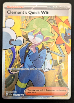 POKEMON ~ CLEMONT'S QUICK WIT ~ 229/191 ~ SURGING SPARKS FULL ART ULTRA RARE NM - Image 3