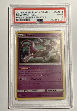 Mewtwo Black Star Promo PSA 9 MINT 2019 Pokemon Hidden Fates Pin Collection 214 - Image 1