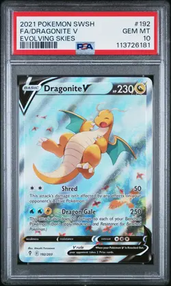 2021 Pokemon Sword & Shield #192 Full Art Dragonite V Evolving Skies PSA 10 - Image 1