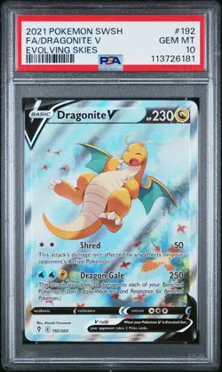 2021 Pokemon Sword & Shield #192 Full Art Dragonite V Evolving Skies PSA 10 - Image 3