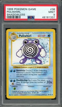 PSA 9 Poliwhirl (Shadowless) Base Set 38/102 Pokemon Card B27 - Image 1