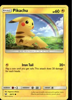 Pokemon Pikachu 28/73 Shining Legends Non Holo Common  2 Card Lot LP - Image 1