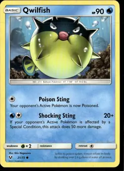Pokemon Qwilfish 21/73 Shining Legends Non Holo Common  2 Card Lot LP - Image 1