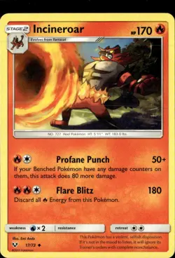 Pokemon Incineroar 17/73 Shining Legends Non Holo Uncommon 2 Card Lot LP - Image 1