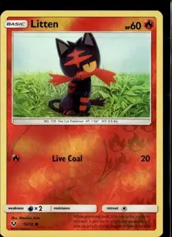 Pokemon Litten 15/73 Shining Legends Reverse Holo Common  2 Card Lot LP - Image 1