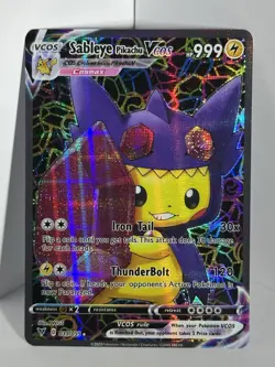 Pokemon TCG Sableye Poncho Pikachu VCOS Cosplay Custom Full Art Shiny Holo Card - Image 1