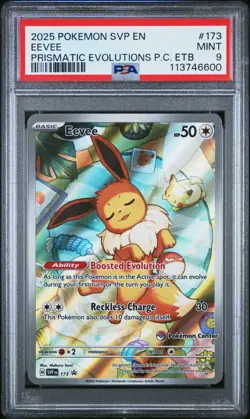 2025 POKEMON SVP PRISMATIC EVOLUTIONS POKEMON CENTER ETB PROMO #173 EEVEE PSA 9 - Image 1